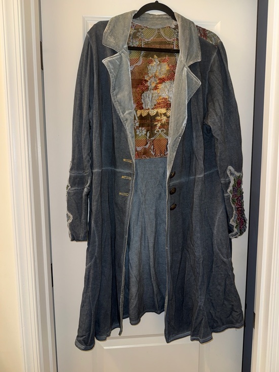 Soft Surroundings Jackets & Blazers - Soft Surroundings Slate Gray Velvet Trench Coat with Embroidered Lining